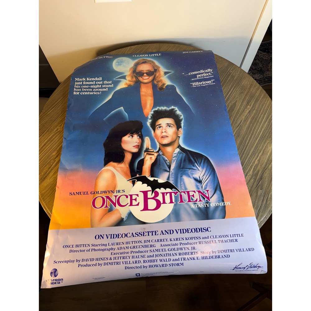 Vintage 1986 Vestron Video Once Bitten Movie Poster Jim Carrey 27x40‎ Blue